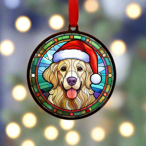 Golden Retriever in Santa Hat Suncatcher Decoration
